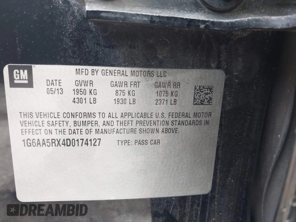 2013 Cadillac ATS with VIN 1G6AA5RX4D0174127, listed as a IAAI auction lot 42619918 with 119,174 mi miles and . Bid and sale history available at DreamBid. Image 9.