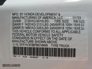 2023 Honda Ridgeline Black Edition with VIN 5FPYK3F88PB018499, listed as a Copart auction lot 85121544 with 11,144 mi miles and Salvage Title. Bid and sale history available at carsss.com. Image 13.