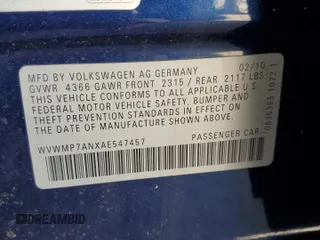 2010 Volkswagen CC Sport with VIN WVWMP7ANXAE547457, listed as a Copart auction lot 74494554 with 72,144 mi miles and Clean Title. Bid and sale history available at carsss.com. Image 12.