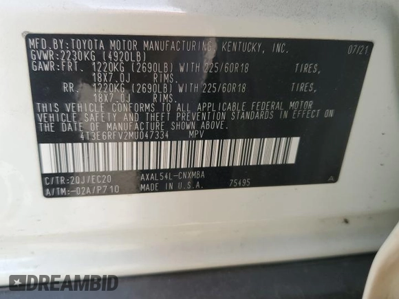 2021 Toyota RAV4 Hybrid XSE with VIN 4T3E6RFV2MU047334, listed as a Copart auction lot 49154605 with 33,588 mi miles and Salvage Title. Bid and sale history available at carsss.com. Image 12.