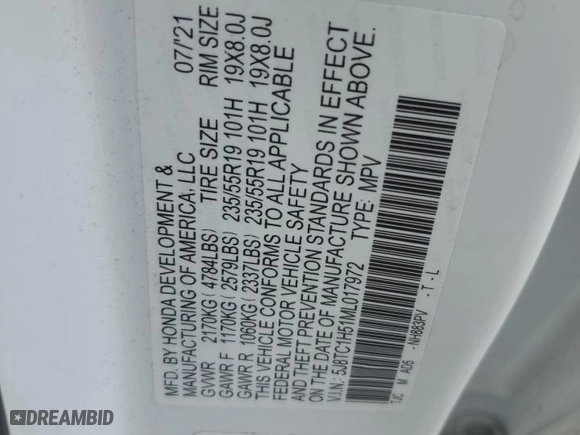 2021 Acura RDX w/Technology Package with VIN 5J8TC1H51ML017972, listed as a Copart auction lot 42872795 with 63,279 mi miles and Salvage Title. Bid and sale history available at carsss.com. Image 15.