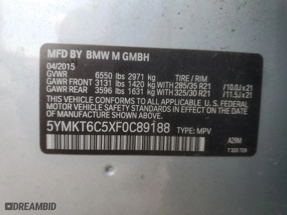 2015 BMW X5 M with VIN 5YMKT6C5XF0C89188, listed as a Copart auction lot 47781944 with 119,379 mi miles. Bid and sale history available at carsss.com. Image 13.