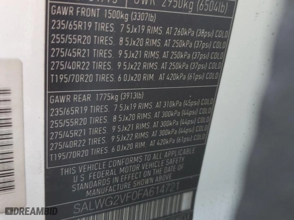 2015 Land Rover Range Rover Sport HSE with VIN SALWG2VF0FA614721, listed as a Copart auction lot 46176705 with 0 mi miles and Salvage Title. Bid and sale history available at carsss.com. Image 13.