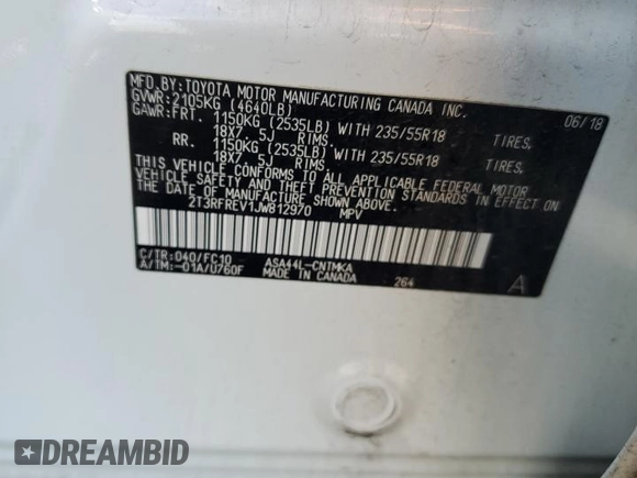 2018 Toyota RAV4 XLE with VIN 2T3RFREV1JW812970, listed as a Copart auction lot 51656915 with 77,892 mi miles and Salvage Title. Bid and sale history available at DreamBid. Image 12.