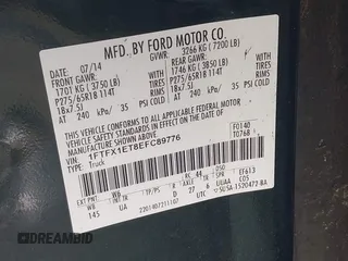 2014 Ford F-150 XL with VIN 1FTFX1ET8EFC89776, listed as a IAAI auction lot 42346833 with 45,657 mi miles and . Bid and sale history available at DreamBid. Image 9.