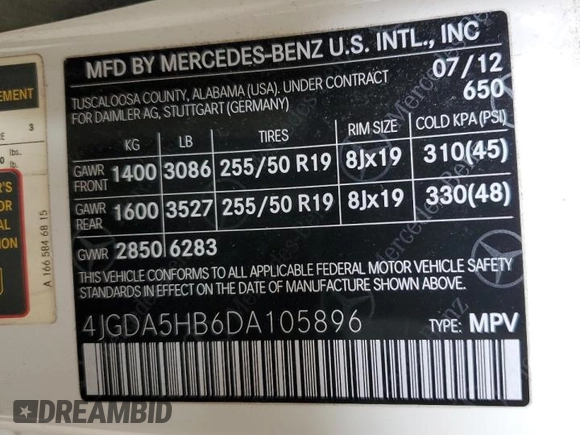 2013 Mercedes-Benz M 350 с VIN 4JGDA5HB6DA105896, выставлен на аукционе Copart как лот 60414945 с пробегом 131 495 миль миль и На запчасти • Non repairable. История ставок и продаж доступна на DreamBid. Изображение 14.