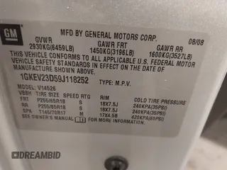 2009 GMC Acadia SLT1 with VIN 1GKEV23D59J118252, listed as a IAAI auction lot 42570244 with 110,310 mi miles and . Bid and sale history available at DreamBid. Image 9.