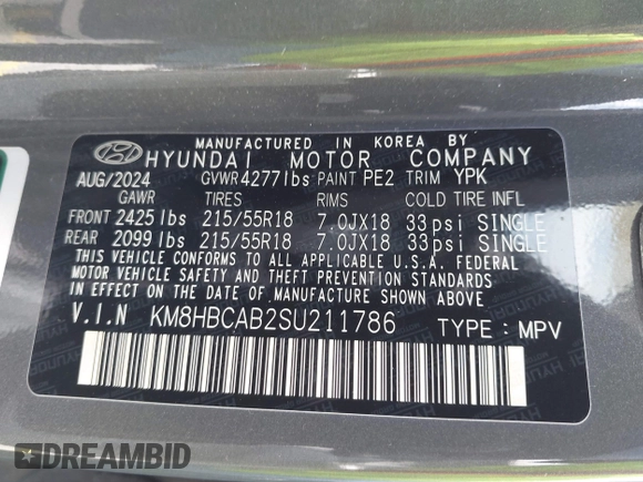 2025 Hyundai Kona SEL with VIN KM8HBCAB2SU211786, listed as a IAAI auction lot 42082953 with 15,686 mi miles and . Bid and sale history available at carsss.com. Image 9.