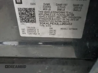 2020 GMC Terrain SLT with VIN 3GKALPEX3LL265453, listed as a Copart auction lot 55657345 with 160,223 mi miles and Salvage title. Bid and sale history available at DreamBid. Image 12.