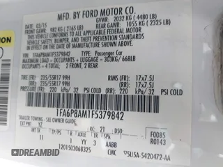 2015 Ford Mustang V6 with VIN 1FA6P8AM1F5379842, listed as a IAAI auction lot 42011496 with 213,908 mi miles and . Bid and sale history available at DreamBid. Image 9.