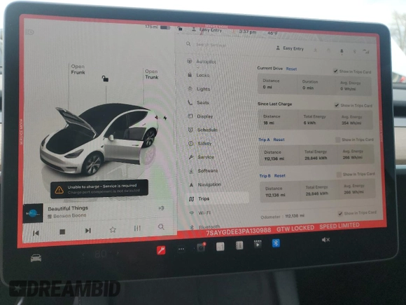 2023 Tesla Model Y Long Range with VIN 7SAYGDEE3PA130988, listed as a Copart auction lot 42172185 with 112,136 mi miles and Salvage Title. Bid and sale history available at DreamBid. Image 9.