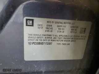 2013 Chevrolet Cruze 1LT with VIN 1G1PC5SB8D7172087, listed as a Copart auction lot 48195455 with 218,242 mi miles and Salvage Title. Bid and sale history available at carsss.com. Image 12.