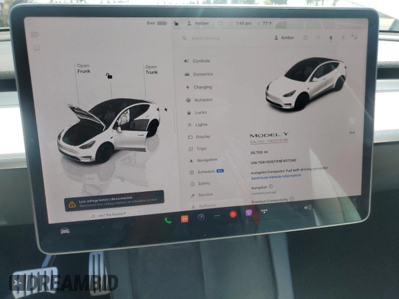 2022 Tesla Model Y Performance with VIN 7SAYGDEFXNF407340, listed as a Copart auction lot 54376895 with 56,709 mi miles and Salvage Title. Bid and sale history available at DreamBid. Image 9.