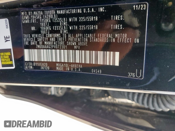 2023 Toyota Corolla Cross XLE with VIN 7MUDAAAG2PV072301, listed as a Copart auction lot 63484815 with 25,017 mi miles and Salvage title. Bid and sale history available at DreamBid. Image 13.