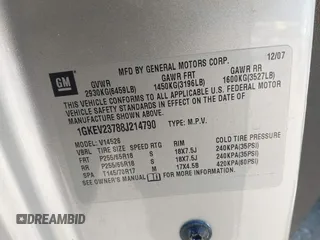 2008 GMC Acadia SLT1 with VIN 1GKEV23788J214790, listed as a IAAI auction lot 42142074 with 130,089 mi miles and . Bid and sale history available at DreamBid. Image 9.