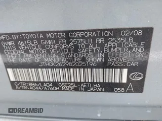 2008 Lexus IS 250 with VIN JTHCK262982025196, listed as a IAAI auction lot 42248522 with 228,036 mi miles and . Bid and sale history available at DreamBid. Image 9.