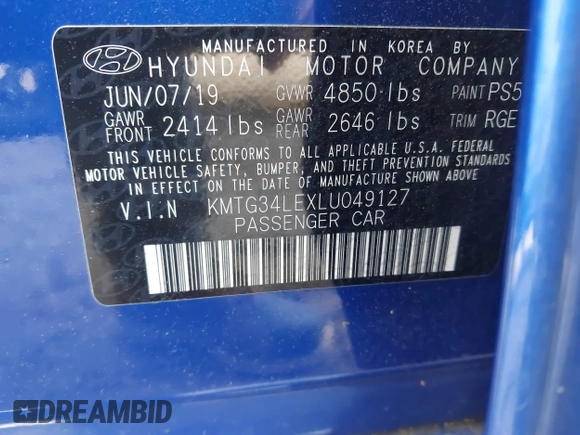 2020 Genesis G70 3.3T with VIN KMTG34LEXLU049127, listed as a IAAI auction lot 41376324 with 38,539 mi miles and . Bid and sale history available at DreamBid. Image 9.