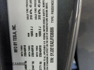 2018 Tesla Model 3 Long Range Battery with VIN 5YJ3E1EA2JF038886, listed as a Copart auction lot 52436365 with 47,548 mi miles and Salvage Title. Bid and sale history available at DreamBid. Image 12.