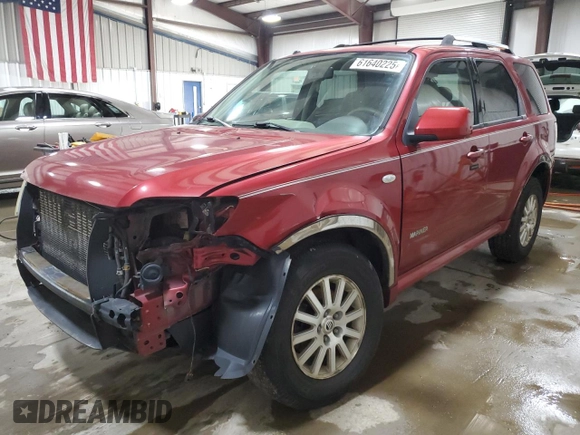 2008 Mercury Mariner Premier z VIN 4M2CU97118KJ52951, wystawiony jako Copart lot #61640225 z przebiegiem 186 109 mil mil oraz Szkoda całkowita • Salvage title. Historia ofert i sprzedaży dostępna na DreamBid. Obrazek 1.