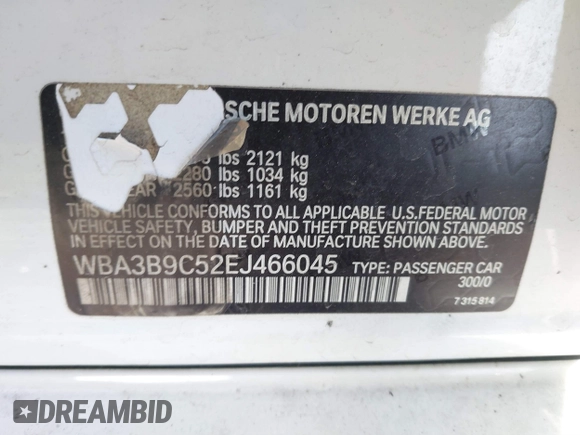 2014 BMW 3 Series 335i xDrive with VIN WBA3B9C52EJ466045, listed as a IAAI auction lot 41281384 with 136,329 mi miles. Bid and sale history available at carsss.com. Image 9.