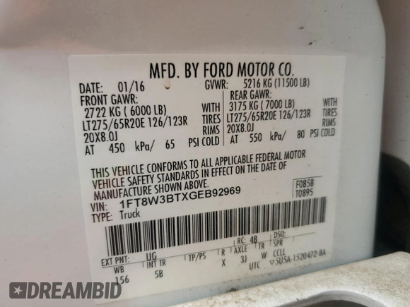 2016 Ford F-350 Platinum z VIN 1FT8W3BTXGEB92969, wystawiony jako Copart lot #56999755 z przebiegiem 196 002 mil mil oraz Szkoda całkowita • Salvage title. Historia ofert i sprzedaży dostępna na DreamBid. Obrazek 13.