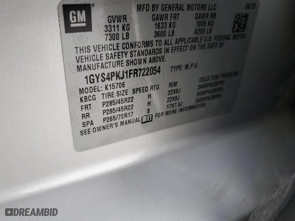 2015 Cadillac Escalade Platinum with VIN 1GYS4PKJ1FR722054, listed as a Copart auction lot 48218065 with 193,041 mi miles and Salvage Title. Bid and sale history available at carsss.com. Image 13.