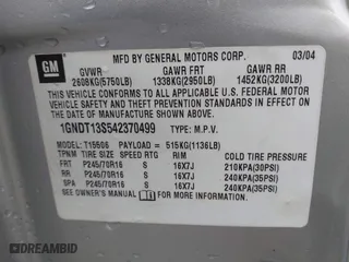 2004 Chevrolet TrailBlazer LS with VIN 1GNDT13S542370499, listed as a IAAI auction lot 41983818 with 1 mi miles. Bid and sale history available at carsss.com. Image 9.