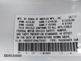 2017 Honda Accord LX with VIN 1HGCR2F30HA276587, listed as a IAAI auction lot 41984875 with 132,698 mi miles and . Bid and sale history available at carsss.com. Image 9.
