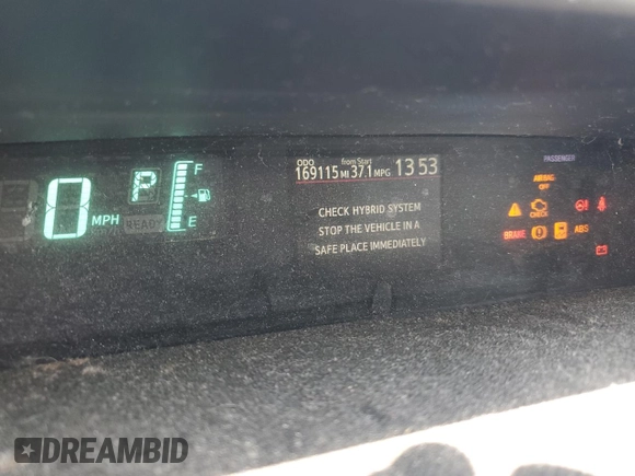 2012 Toyota Prius One with VIN JTDKDTB31C1026403, listed as a Copart auction lot 55511025 with 169,115 mi miles and Clean Title. Bid and sale history available at carsss.com. Image 9.
