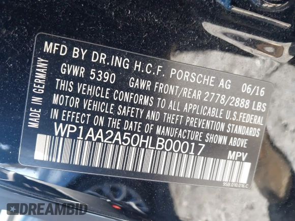 2017 Porsche Macan with VIN WP1AA2A50HLB00017, listed as a IAAI auction lot 41829891 with 100,541 mi miles and . Bid and sale history available at DreamBid. Image 9.