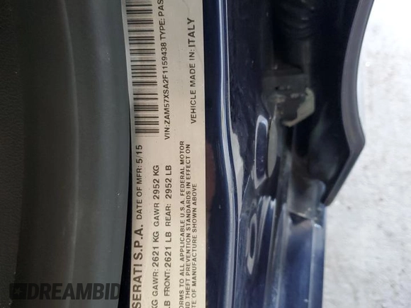 2015 Maserati Ghibli z VIN ZAM57XSA2F1159438, wystawiony jako Copart lot #52530965 z przebiegiem 73 996 mil mil oraz Szkoda całkowita • Salvage title. Historia ofert i sprzedaży dostępna na DreamBid. Obrazek 12.