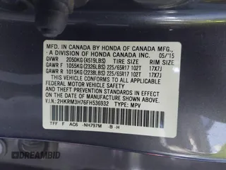 2015 Honda CR-V EX-L with VIN 2HKRM3H76FH536932, listed as a IAAI auction lot 41701971 with 155,626 mi miles and . Bid and sale history available at carsss.com. Image 9.