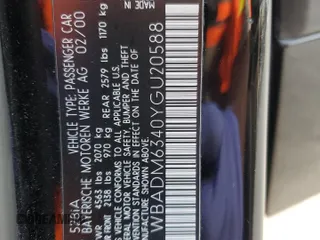 2000 BMW 5 Series 528i z VIN WBADM6340YGU20588, wystawiony jako Copart lot #53842375 z przebiegiem Nie podano mil oraz Szkoda całkowita • Salvage title. Historia ofert i sprzedaży dostępna na DreamBid. Obrazek 12.