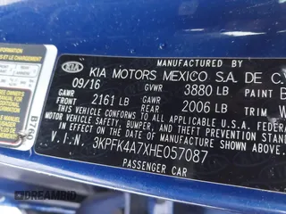 2017 Kia Forte LX with VIN 3KPFK4A7XHE057087, listed as a IAAI auction lot 41633624 with 82,829 mi miles. Bid and sale history available at carsss.com. Image 9.