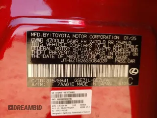 2025 Lexus IS 350 F Sport with VIN JTHBZ1B26S5084039, listed as a Copart auction lot 57502865 with 9,647 mi miles and Salvage title. Bid and sale history available at DreamBid. Image 12.