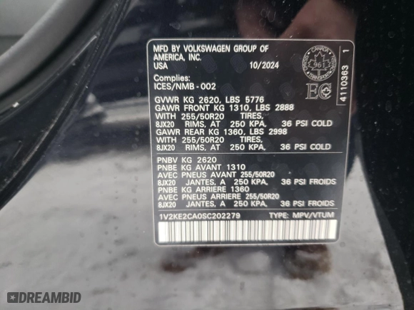 2025 Volkswagen Atlas Cross Sport 3.6L V6 SE w/Technology with VIN 1V2KE2CA0SC202279, listed as a Copart auction lot 42434155 with 1,316 mi miles and Salvage Title. Bid and sale history available at carsss.com. Image 14.
