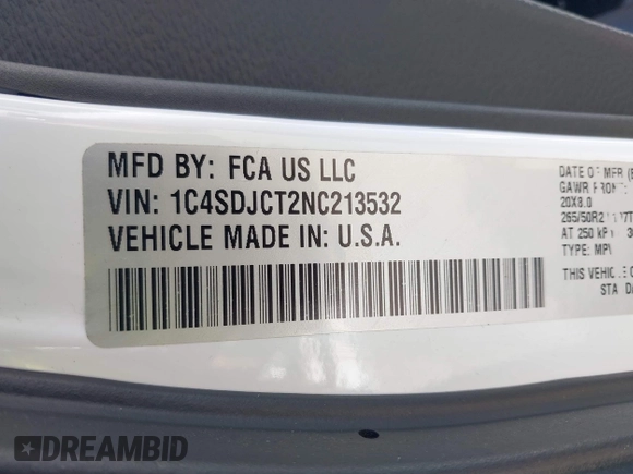 2022 Dodge Durango R/T с VIN 1C4SDJCT2NC213532, выставлен на аукционе IAAI как лот 42193553 с пробегом 39 441 миль миль и . История ставок и продаж доступна на DreamBid. Изображение 9.