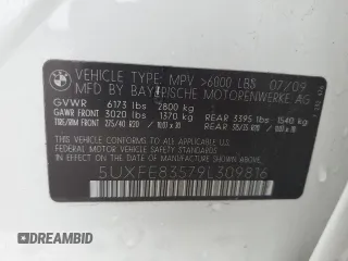2009 BMW X5 48i z VIN 5UXFE83579L309816, wystawiony jako Copart lot #58333985 z przebiegiem 112 340 mil mil oraz Szkoda całkowita • Salvage title. Historia ofert i sprzedaży dostępna na DreamBid. Obrazek 12.