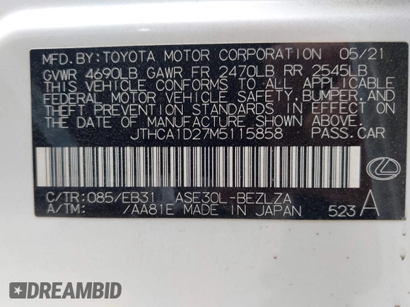 2021 Lexus IS 300 z VIN JTHCA1D27M5115858, wystawiony jako IAAI lot #42131418 z przebiegiem 17 069 mil mil oraz . Historia ofert i sprzedaży dostępna na DreamBid. Obrazek 9.