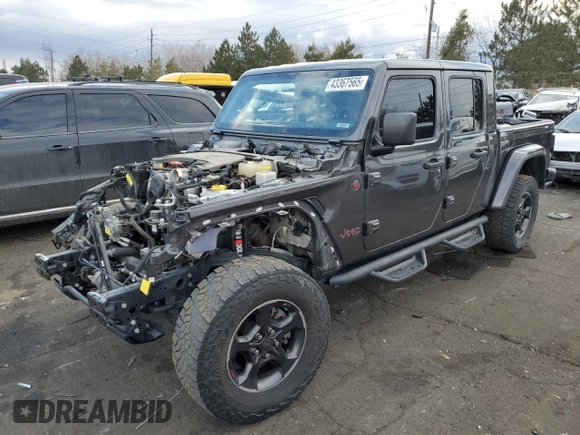 2021 Jeep Gladiator Rubicon with VIN 1C6JJTBG4ML504141, listed as a Copart auction lot 43367565 with 56,879 mi miles and Salvage title. Bid and sale history available at DreamBid. Image 1.