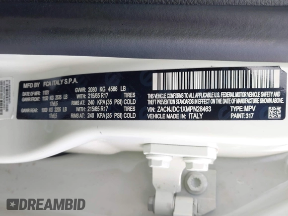 2021 Jeep Renegade Trailhawk with VIN ZACNJDC1XMPN28463, listed as a IAAI auction lot 41265800 with 13,395 mi miles and . Bid and sale history available at DreamBid. Image 9.