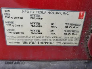 2014 Tesla Model S 60 with VIN 5YJSA1S14EFP51077, listed as a Copart auction lot 47918905 with 167,594 mi miles and Salvage title. Bid and sale history available at DreamBid. Image 13.