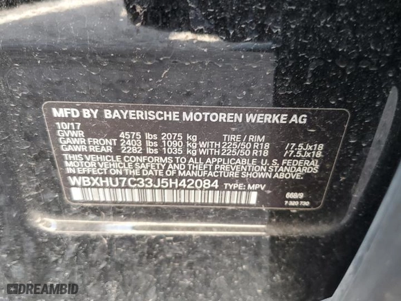 2018 BMW X1 sDrive28i with VIN WBXHU7C33J5H42084, listed as a Copart auction lot 48239035 with 65,717 mi miles and Clean Title. Bid and sale history available at carsss.com. Image 12.