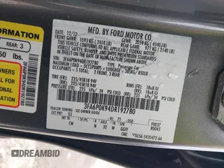 2013 Ford Fusion Titanium with VIN 3FA6P0K94DR192780, listed as a IAAI auction lot 42631746 with 88,994 mi miles and . Bid and sale history available at DreamBid. Image 9.