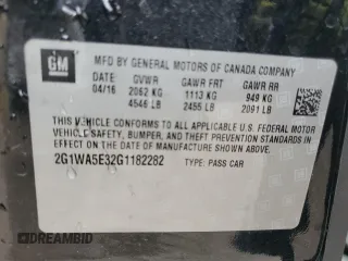 2016 Chevrolet Impala LS with VIN 2G1WA5E32G1182282, listed as a Copart auction lot 57422585 with 102,935 mi miles and Clean title. Bid and sale history available at DreamBid. Image 12.