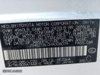 2017 Lexus GS with VIN JTHBZ1BL0HA008079, listed as a IAAI auction lot 41643440 with 79,829 mi miles. Bid and sale history available at carsss.com. Image 9.