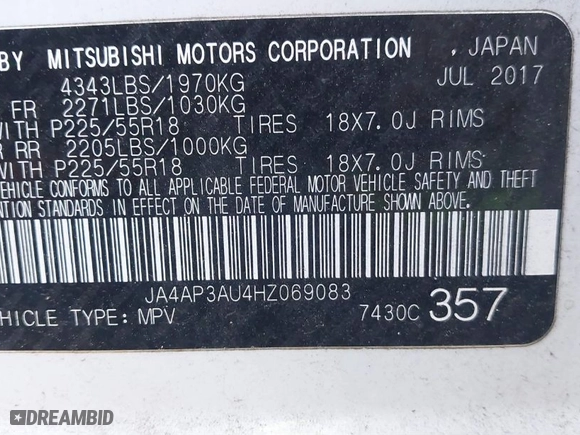 2017 Mitsubishi Outlander Sport ES 2.0 with VIN JA4AP3AU4HZ069083, listed as a IAAI auction lot 41597437 with 109,825 mi miles. Bid and sale history available at carsss.com. Image 9.