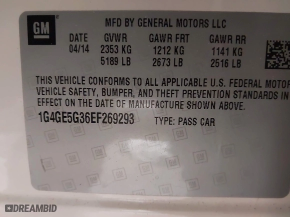 2014 Buick LaCrosse Premium I with VIN 1G4GE5G36EF269293, listed as a IAAI auction lot 41286915 with 152,604 mi miles. Bid and sale history available at carsss.com. Image 9.