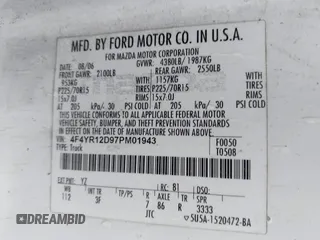 2007 Mazda B-Series Truck with VIN 4F4YR12D97PM01943, listed as a IAAI auction lot 42192202 with 377,664 mi miles and . Bid and sale history available at DreamBid. Image 9.