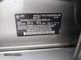 2016 BMW 3 Series 320i xDrive with VIN WBA8E5G54GNT93028, listed as a Copart auction lot 51361525 with 114,548 mi miles and Salvage Title. Bid and sale history available at carsss.com. Image 13.